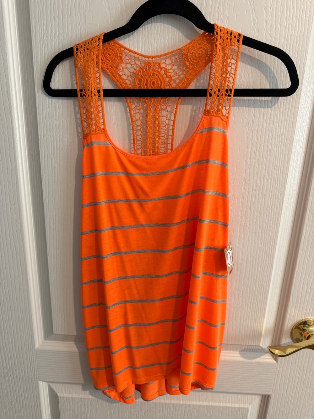 OP Bright Orange Striped Lace-Back Tank
